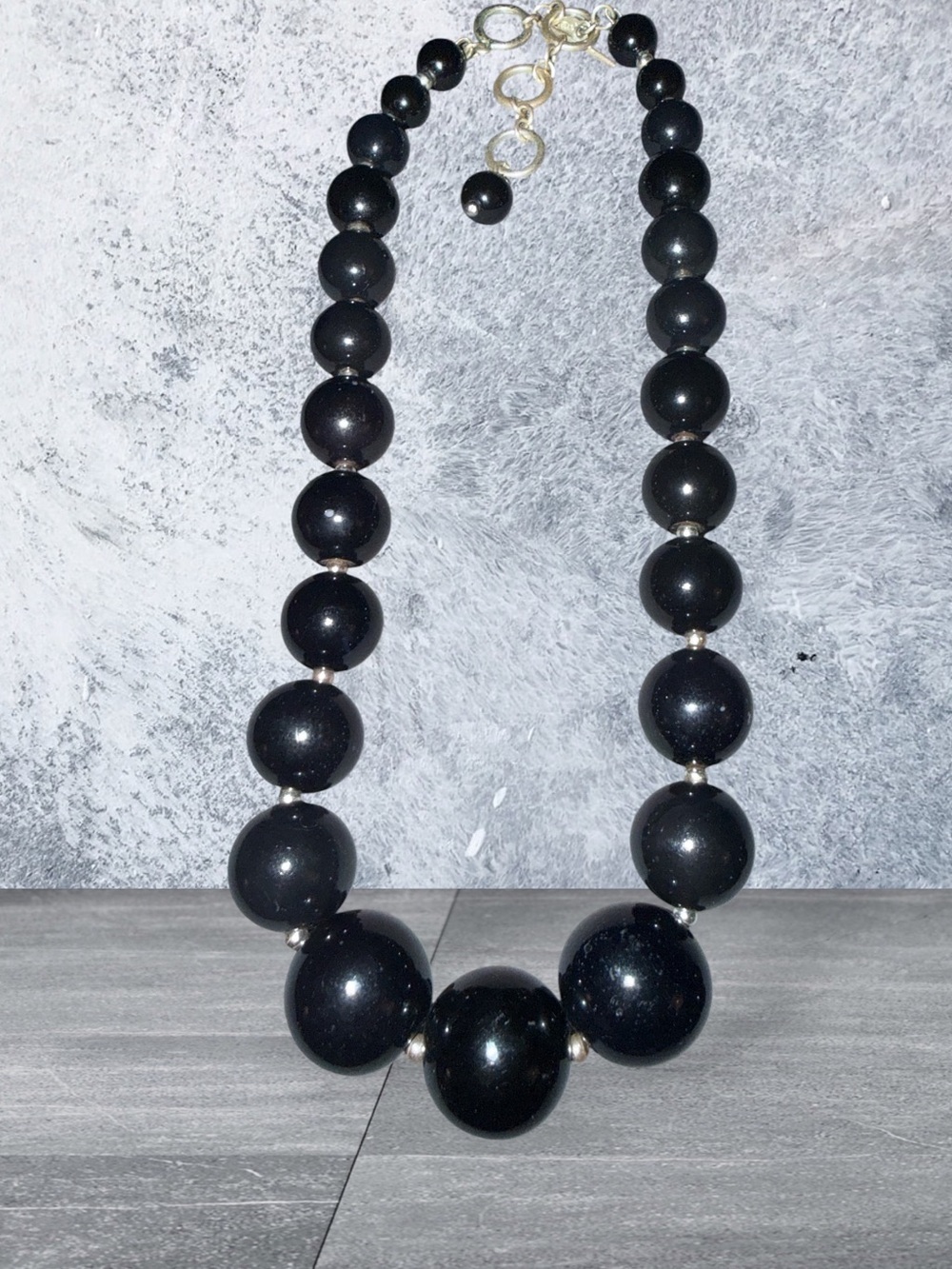 Vintage Monet Black Bead Necklace & Bracelet Set | Graduated Beads - Picture 7 of 8